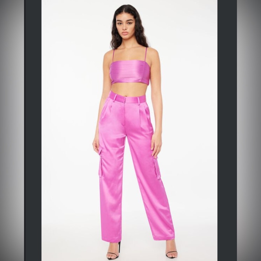 Dynamite Izabel Satin Straight Leg Cargo Pants
